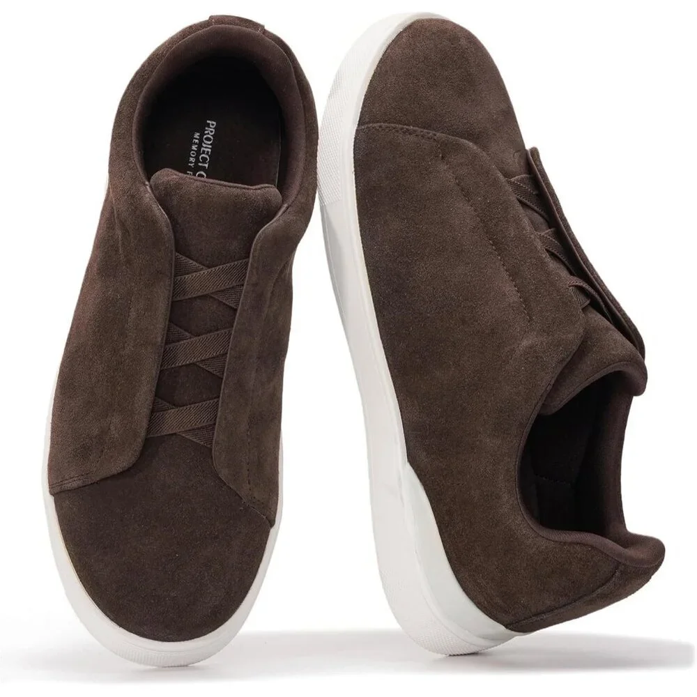 ⚡ Men Chocolate Brown Genuine Suede Faux Leather Memory Foam Insole Sneaker